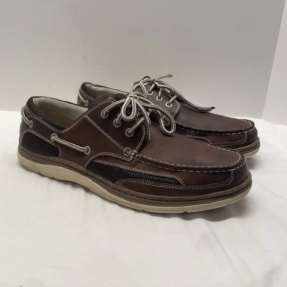 Dockers Boat Shoes Men's Size 11.5 Lace Up Brown Leather Classic Casual Slip On